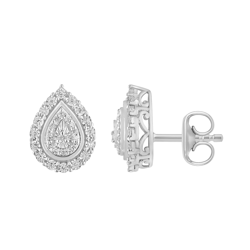 Miracle Set Pear Shaped Stud Earrings with 0.15tw of Diamonds in Sterling Silver Earrings Bevilles 