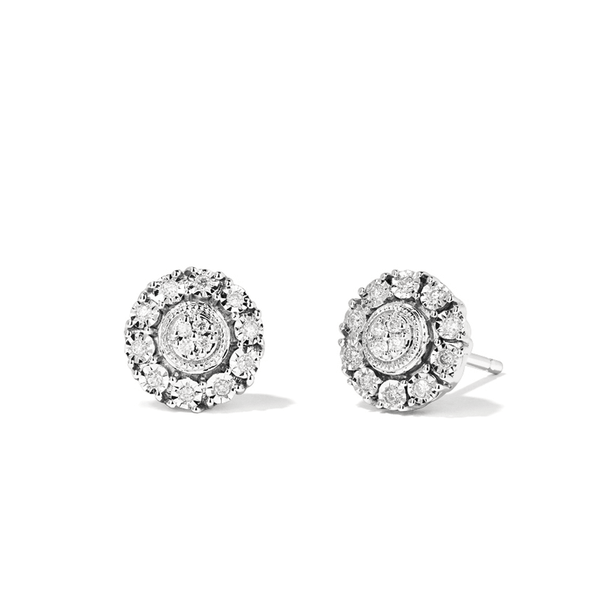Miracle Set Halo Stud Earrings with 0.10tw of Diamonds in Sterling Silver Earrings Bevilles 