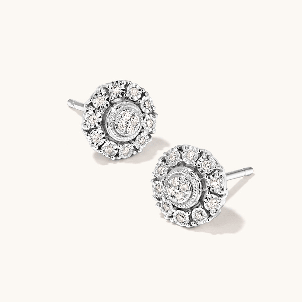 Miracle Set Halo Stud Earrings with 0.10tw of Diamonds in Sterling Silver Earrings Bevilles 