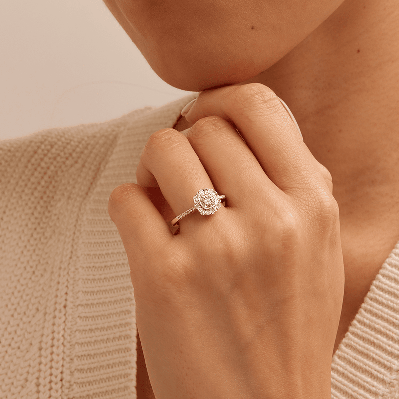 Round Shape Cluster Halo Ring with 0.15tw of Diamonds in Sterling Silver Rings Bevilles 