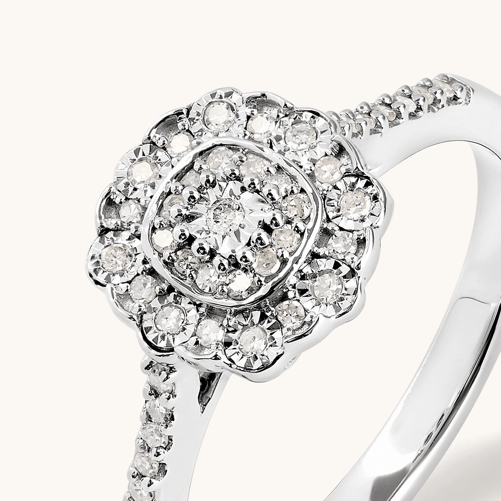 Round Shape Cluster Halo Ring with 0.15tw of Diamonds in Sterling Silver Rings Bevilles 