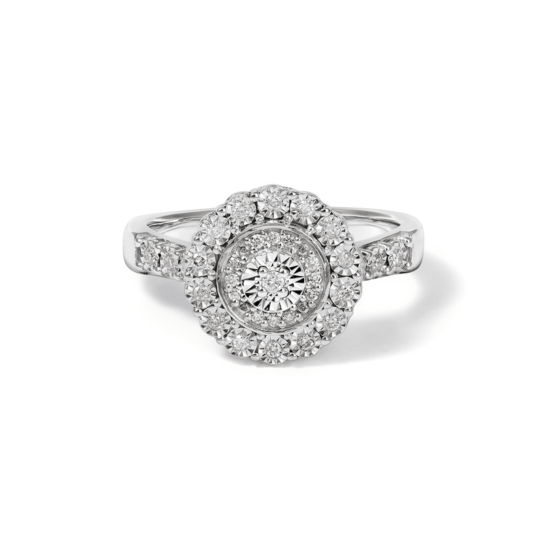 Round Shape Halo Ring with 0.15tw of Diamonds in Sterling Silver Rings Bevilles 