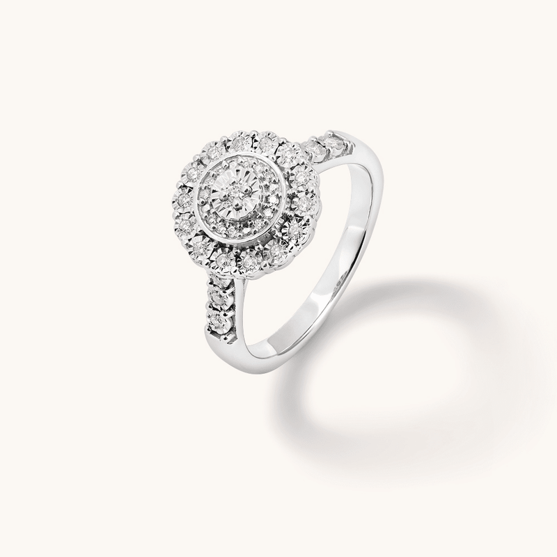 Round Shape Halo Ring with 0.15tw of Diamonds in Sterling Silver Rings Bevilles 