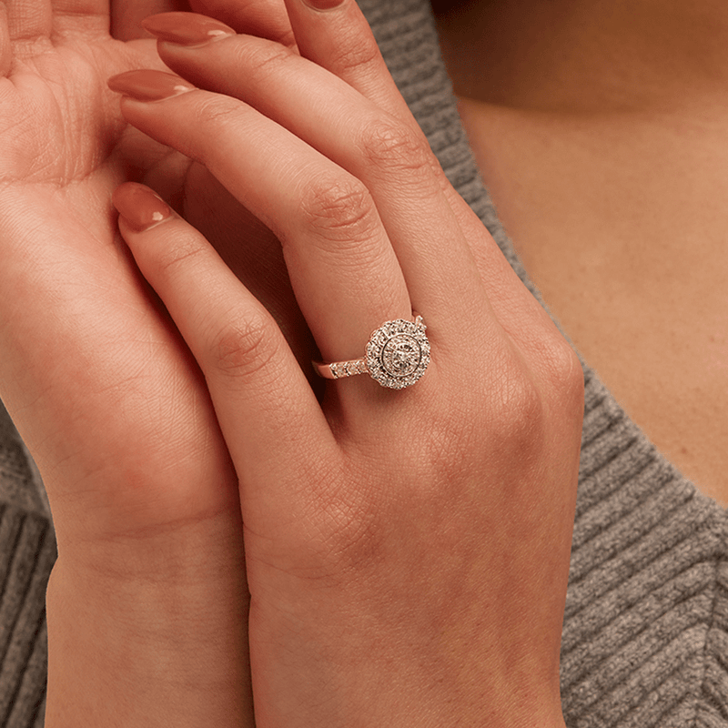 Round Shape Halo Ring with 0.15tw of Diamonds in Sterling Silver Rings Bevilles 