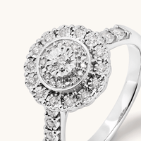 Round Shape Halo Ring with 0.15tw of Diamonds in Sterling Silver Rings Bevilles 