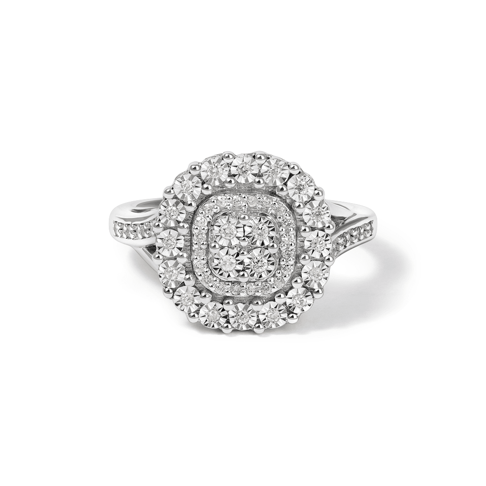 Round Brilliant Cut Miracle Set Cluster Ring with 0.15tw of Diamonds in Sterling Silver Rings Bevilles 