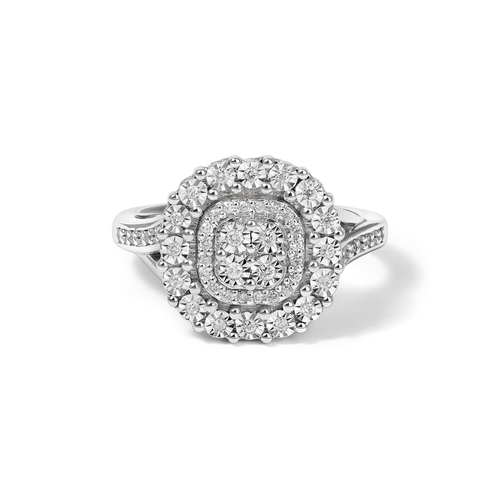 Round Brilliant Cut Miracle Set Cluster Ring with 0.15tw of Diamonds in Sterling Silver Rings Bevilles 