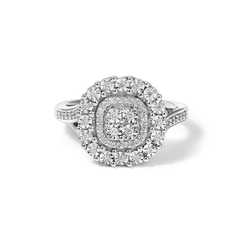 Round Brilliant Cut Miracle Set Cluster Ring with 0.15tw of Diamonds in Sterling Silver Rings Bevilles 