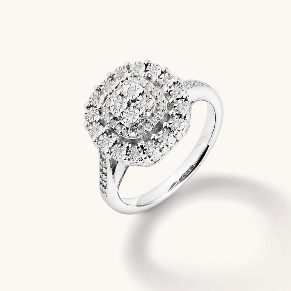 Round Brilliant Cut Miracle Set Cluster Ring with 0.15tw of Diamonds in Sterling Silver Rings Bevilles 