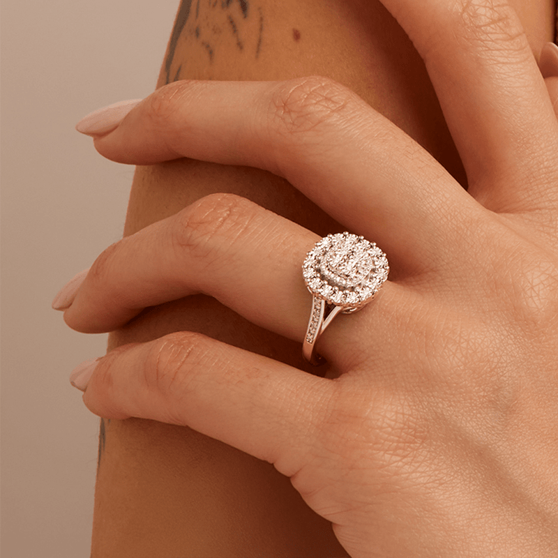 Round Brilliant Cut Miracle Set Cluster Ring with 0.15tw of Diamonds in Sterling Silver Rings Bevilles 