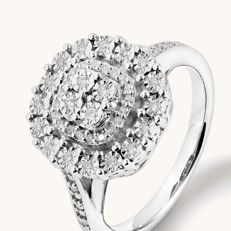 Round Brilliant Cut Miracle Set Cluster Ring with 0.15tw of Diamonds in Sterling Silver Rings Bevilles 