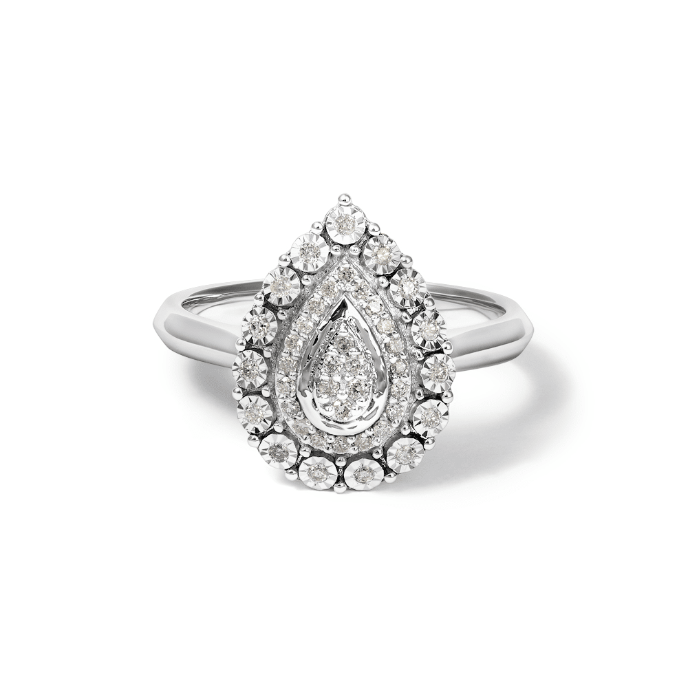 Pear Shaped Cluster Ring with 0.15tw of Diamonds in Sterling Silver Rings Bevilles 