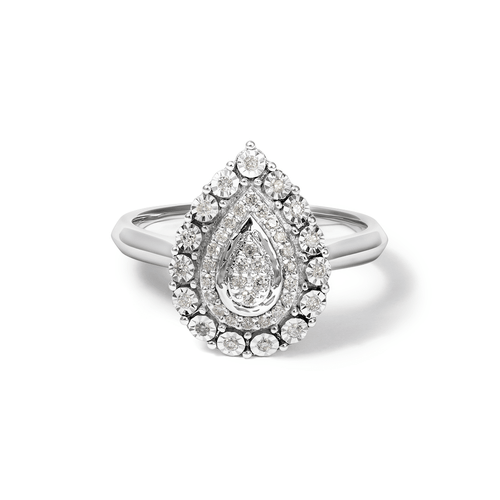 Pear Shaped Cluster Ring with 0.15tw of Diamonds in Sterling Silver Rings Bevilles 