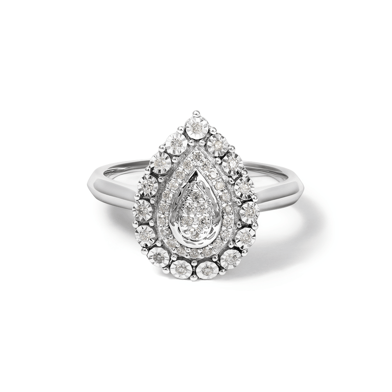Pear Shaped Cluster Ring with 0.15tw of Diamonds in Sterling Silver Rings Bevilles 