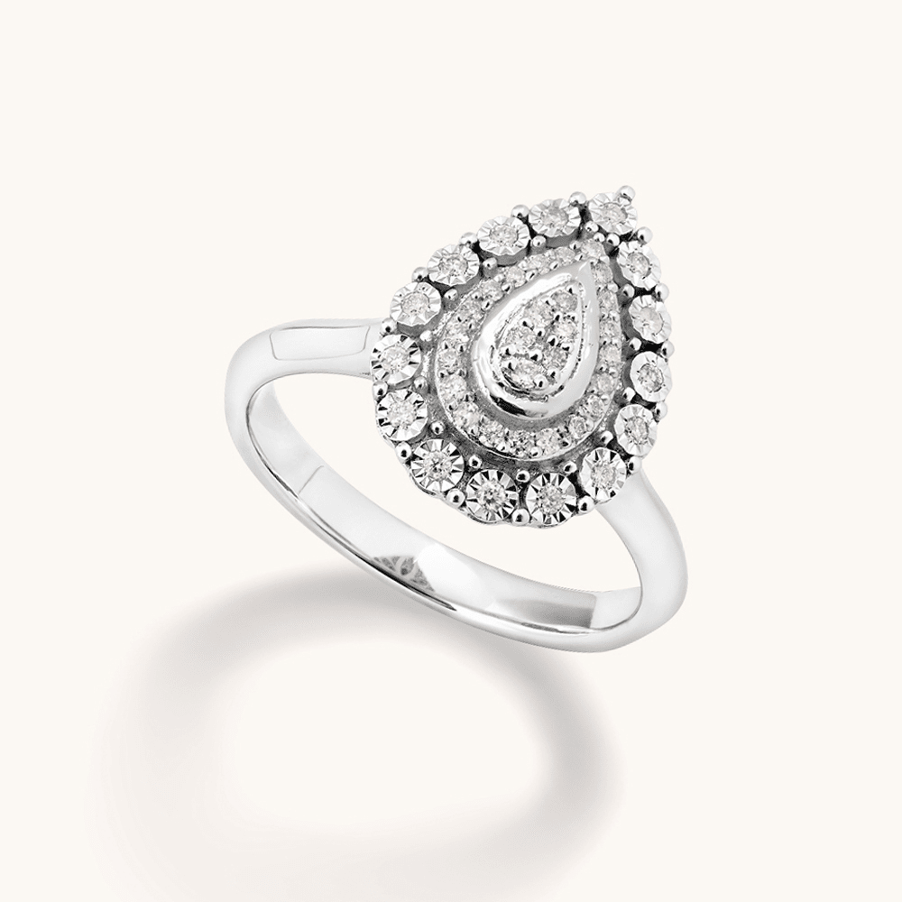 Pear Shaped Cluster Ring with 0.15tw of Diamonds in Sterling Silver Rings Bevilles 