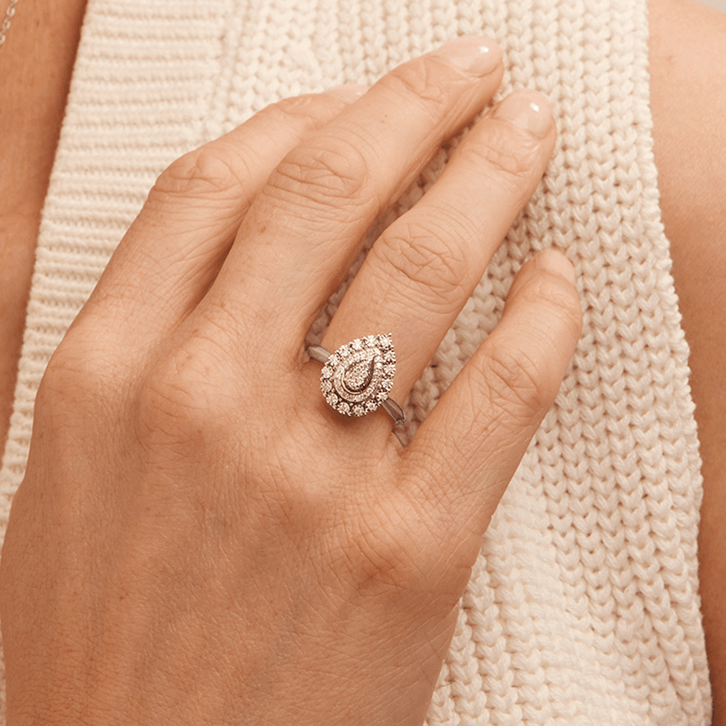 Pear Shaped Cluster Ring with 0.15tw of Diamonds in Sterling Silver Rings Bevilles 