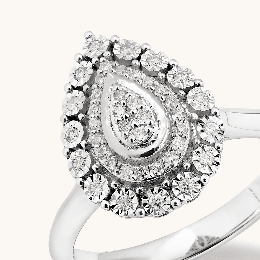 Pear Shaped Cluster Ring with 0.15tw of Diamonds in Sterling Silver Rings Bevilles 