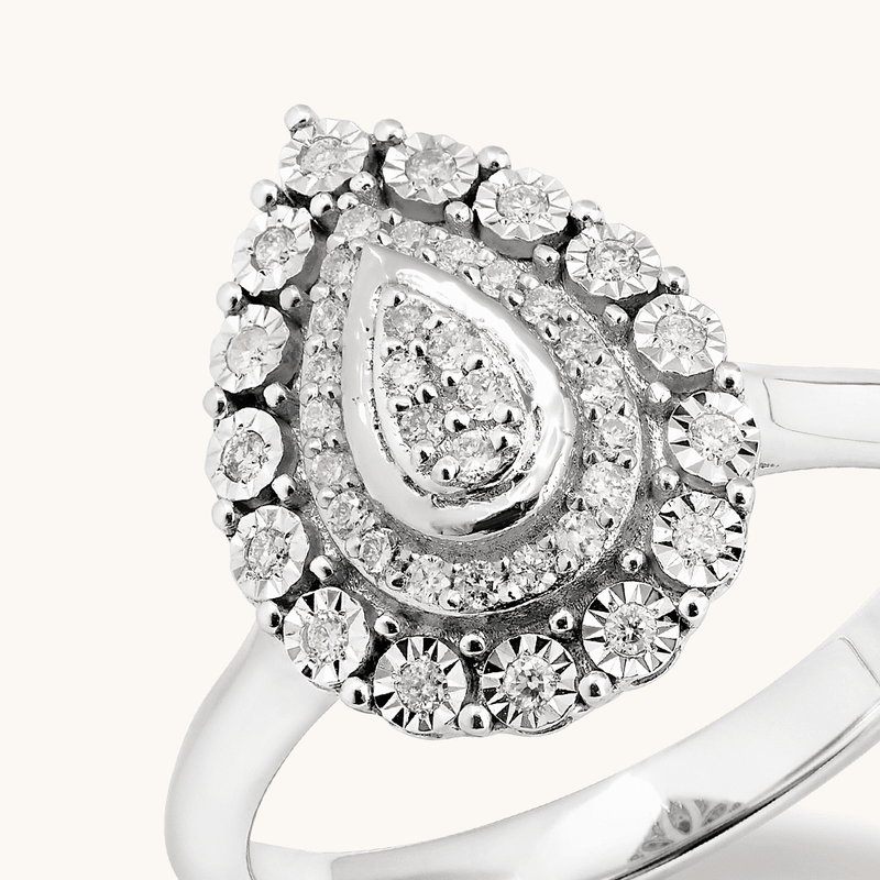 Pear Shaped Cluster Ring with 0.15tw of Diamonds in Sterling Silver Rings Bevilles 