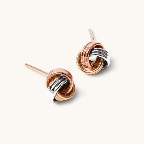 8mm Twist Knot Stud Earrings in 9kt Tri-Colour Gold Earrings Bevilles 