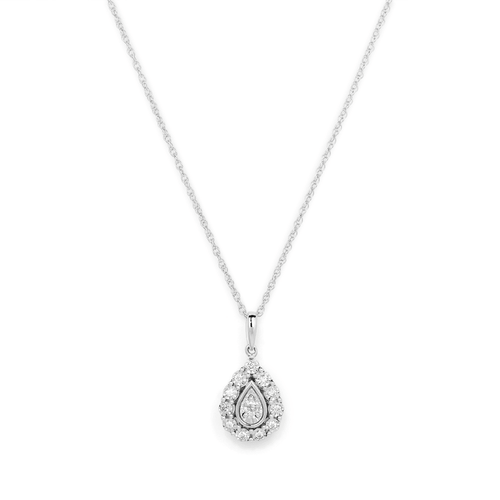 45cm Pear Shaped Pendant Necklace with 0.15tw of Diamonds in Sterling Silver Necklaces Bevilles 