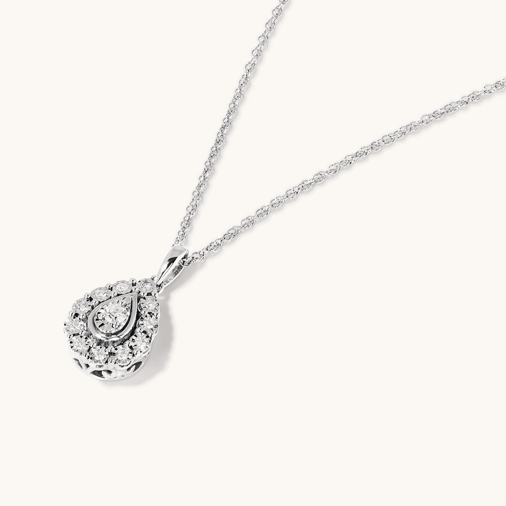 45cm Pear Shaped Pendant Necklace with 0.15tw of Diamonds in Sterling Silver Necklaces Bevilles 