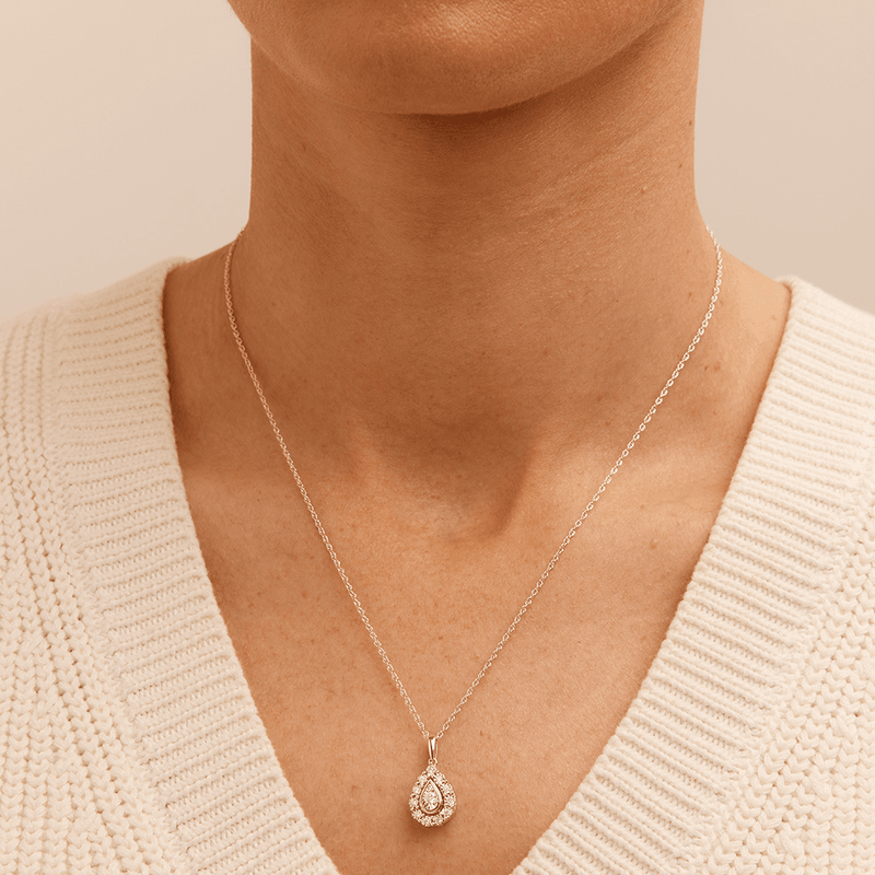 45cm Pear Shaped Pendant Necklace with 0.15tw of Diamonds in Sterling Silver Pendants Bevilles 