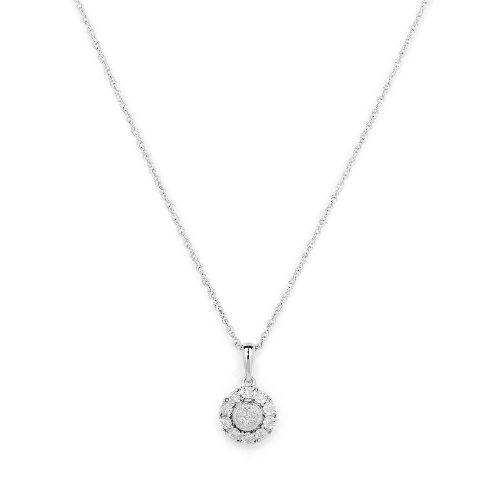 45cm Round Shape Halo Pendant with 0.05tw of Diamonds in Sterling Silver Pendants Bevilles 