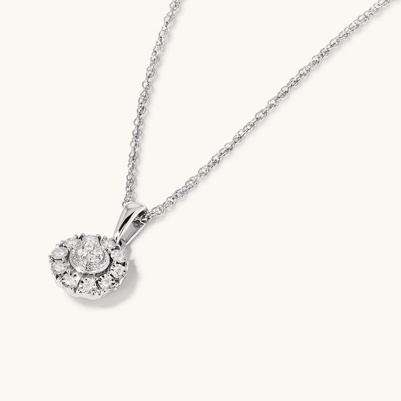 45cm Round Shape Halo Pendant with 0.05tw of Diamonds in Sterling Silver Pendants Bevilles 