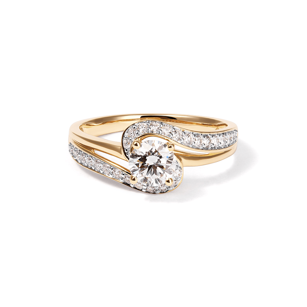 Solitaire Swirl Shoulder Ring with 0.70tw of Laboratory-Grown Diamonds in 9kt Yellow Gold Rings Bevilles 