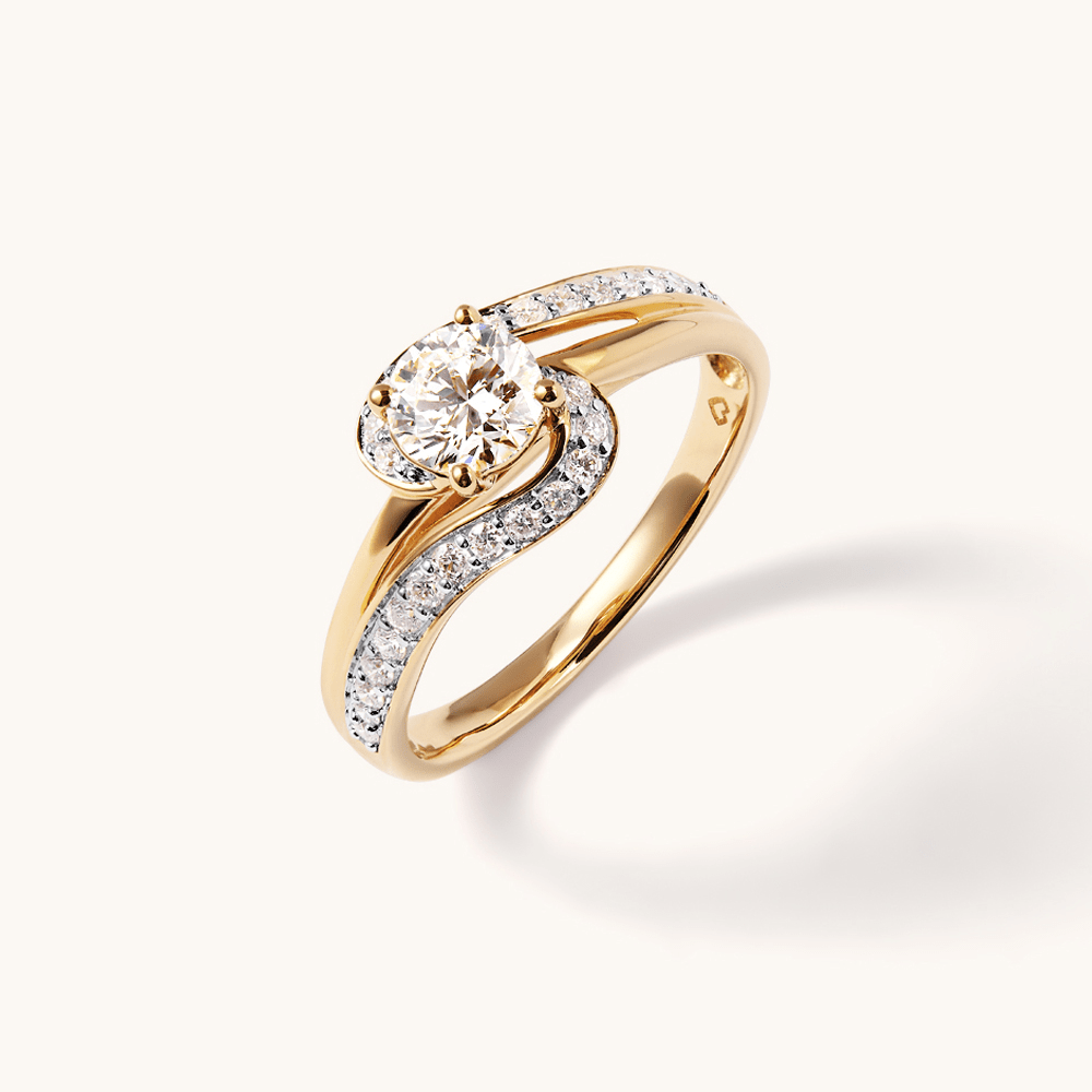 Solitaire Swirl Shoulder Ring with 0.70tw of Laboratory-Grown Diamonds in 9kt Yellow Gold Rings Bevilles 