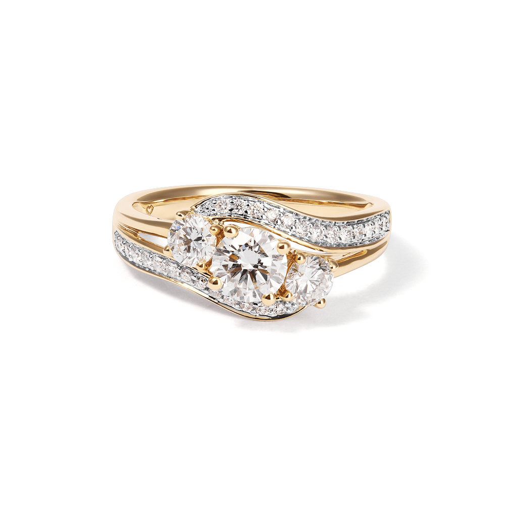 Three Stone Swirl Shoulder Ring with 1.00tw of Laboratory-Grown Diamonds in 9kt Yellow Gold Rings Bevilles 