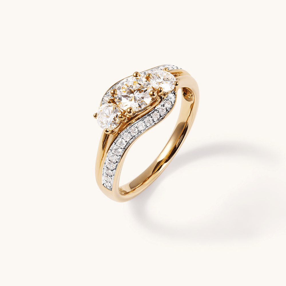 Three Stone Swirl Shoulder Ring with 1.00tw of Laboratory-Grown Diamonds in 9kt Yellow Gold Rings Bevilles 