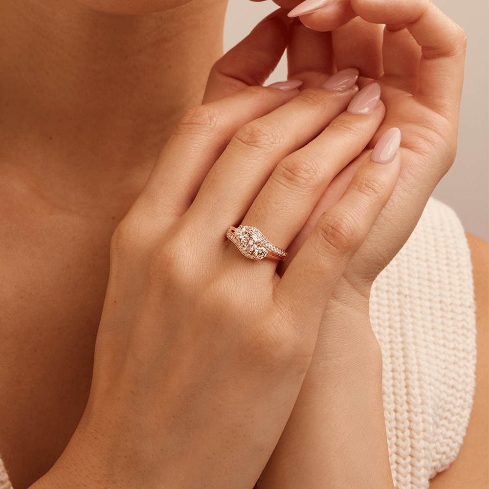 Three Stone Swirl Shoulder Ring with 1.00tw of Laboratory-Grown Diamonds in 9kt Yellow Gold Rings Bevilles 