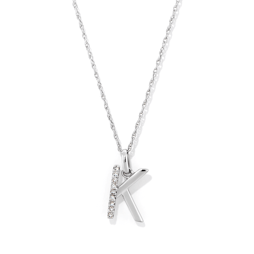 45cm K Initial Pendant Necklace with 0.05tw of Laboratory-Grown Diamonds in Sterling Silver and Platinum Pendants Bevilles 