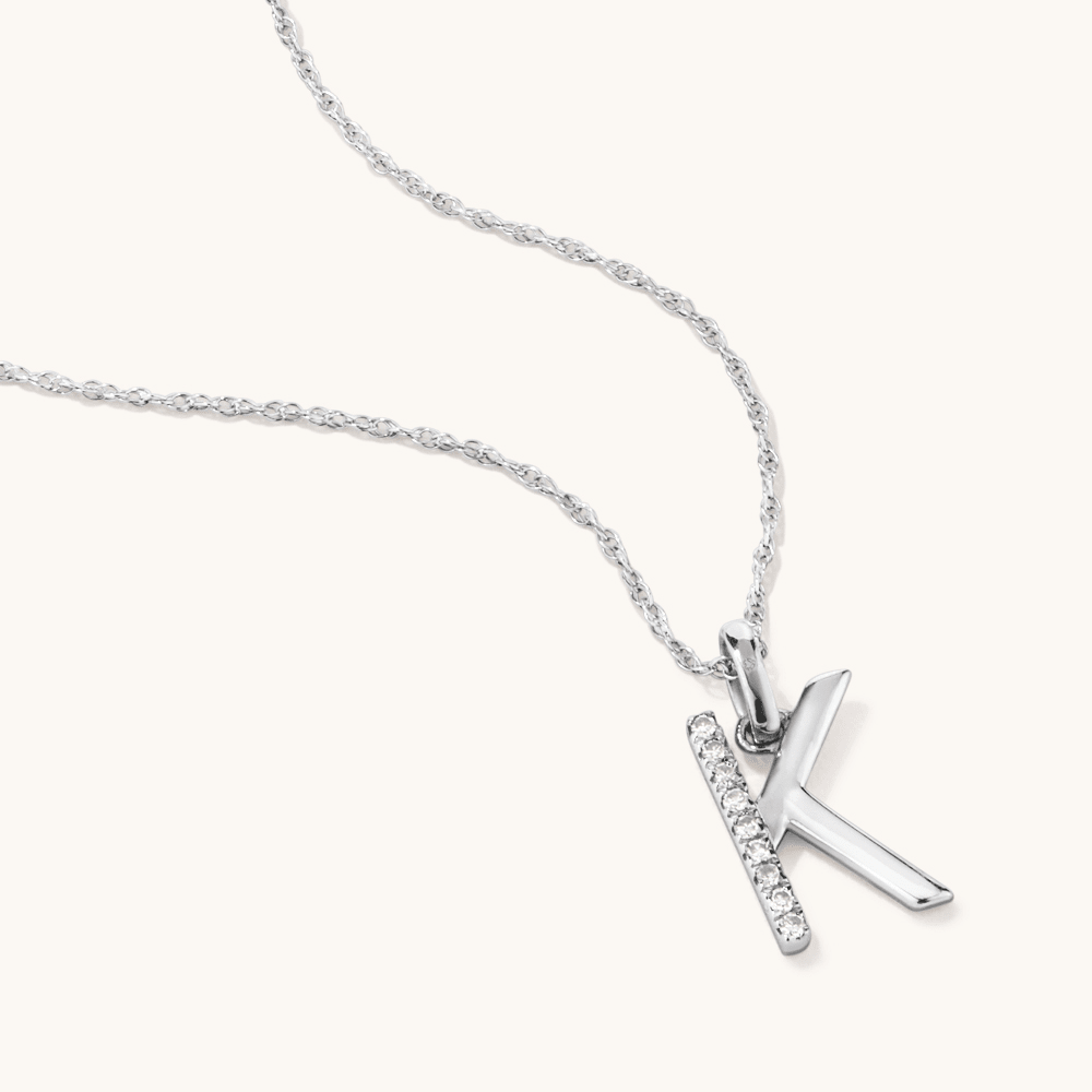 45cm K Initial Pendant Necklace with 0.05tw of Laboratory-Grown Diamonds in Sterling Silver and Platinum Pendants Bevilles 