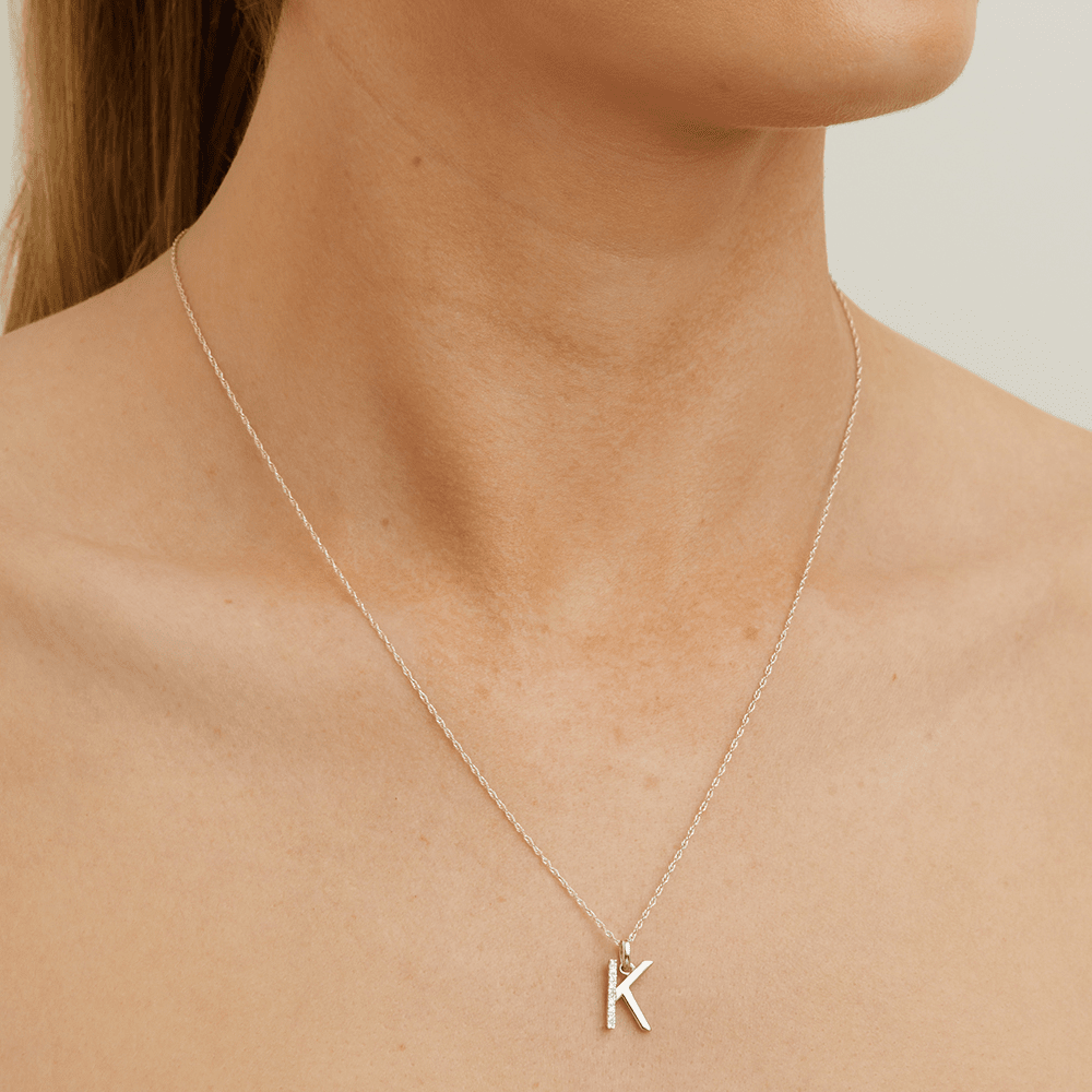 45cm K Initial Pendant Necklace with 0.05tw of Laboratory-Grown Diamonds in Sterling Silver and Platinum Pendants Bevilles 