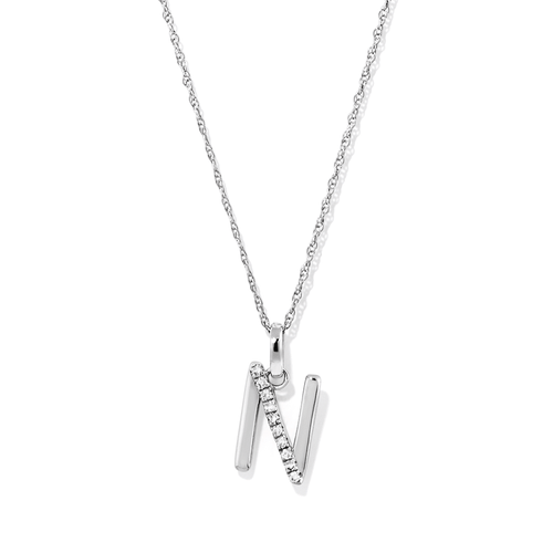 45cm N Initial Pendant Necklace with 0.05tw of Laboratory-Grown Diamonds in Sterling Silver and Platinum Pendants Bevilles 