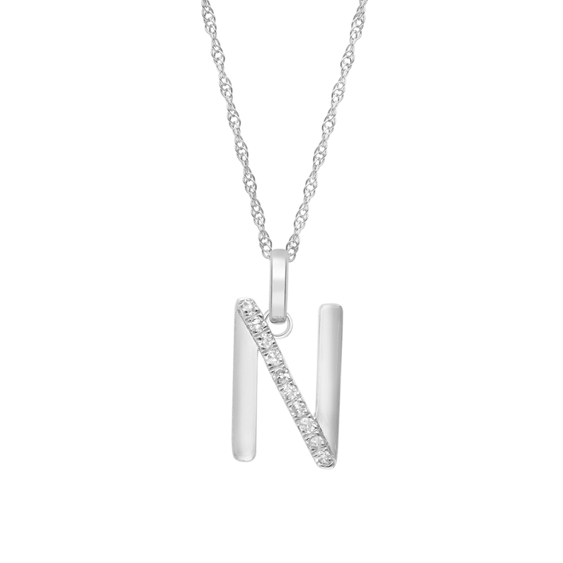45cm N Initial Pendant Necklace with 0.05tw of Laboratory-Grown Diamonds in Sterling Silver and Platinum Pendants Bevilles 