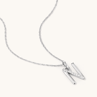 45cm N Initial Pendant Necklace with 0.05tw of Laboratory-Grown Diamonds in Sterling Silver and Platinum Pendants Bevilles 