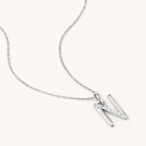 45cm N Initial Pendant Necklace with 0.05tw of Laboratory-Grown Diamonds in Sterling Silver and Platinum Pendants Bevilles 