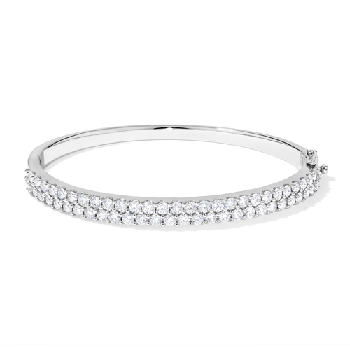 60mm Two Row Pavé Bangle with 4.50tw of Laboratory-Grown Diamonds in Sterling Silver and Platinum Bangles Bevilles 