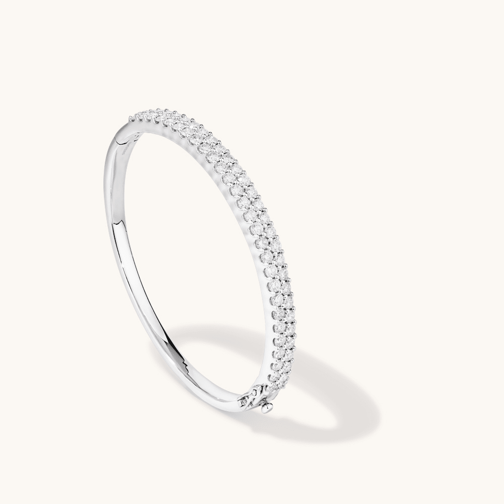 60mm Two Row Pavé Bangle with 4.50tw of Laboratory-Grown Diamonds in Sterling Silver and Platinum Bangles Bevilles 