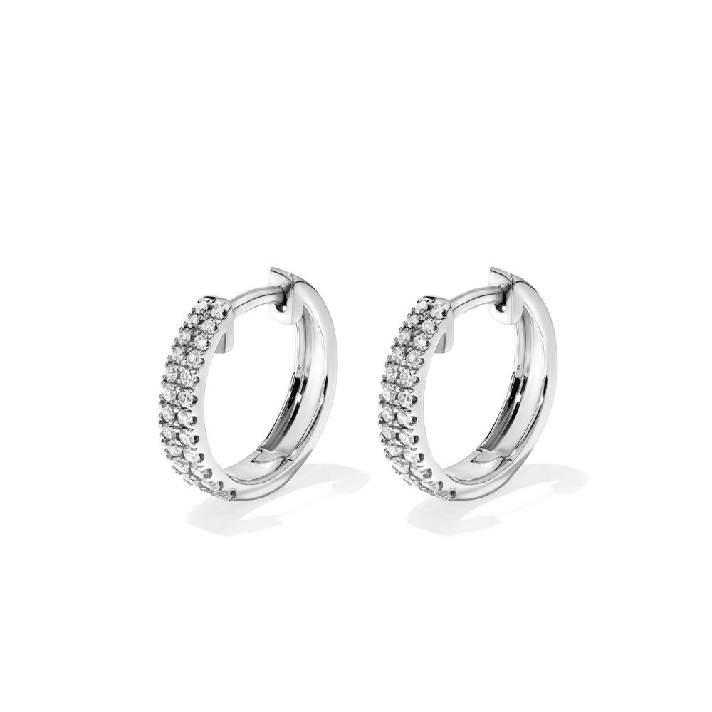 Pavé Huggie Earrings with 0.50tw of Laboratory-Grown Diamonds in Sterling Silver and Platinum Earrings Bevilles 