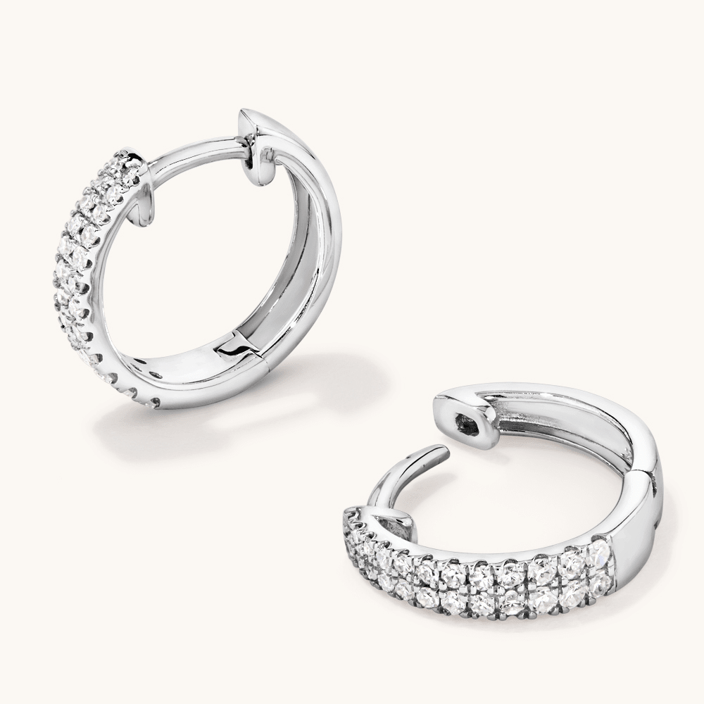 Pavé Huggie Earrings with 0.50tw of Laboratory-Grown Diamonds in Sterling Silver and Platinum Earrings Bevilles 
