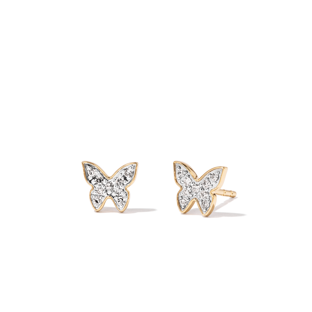 Cluster Butterfly Stud Earrings with 0.05tw of Laboratory-Grown Diamonds in 9kt Yellow Gold Earrings Bevilles 