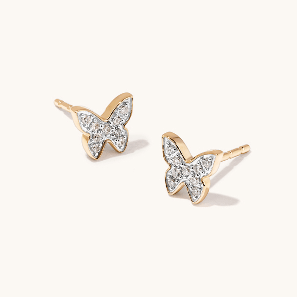 Cluster Butterfly Stud Earrings with 0.05tw of Laboratory-Grown Diamonds in 9kt Yellow Gold Earrings Bevilles 