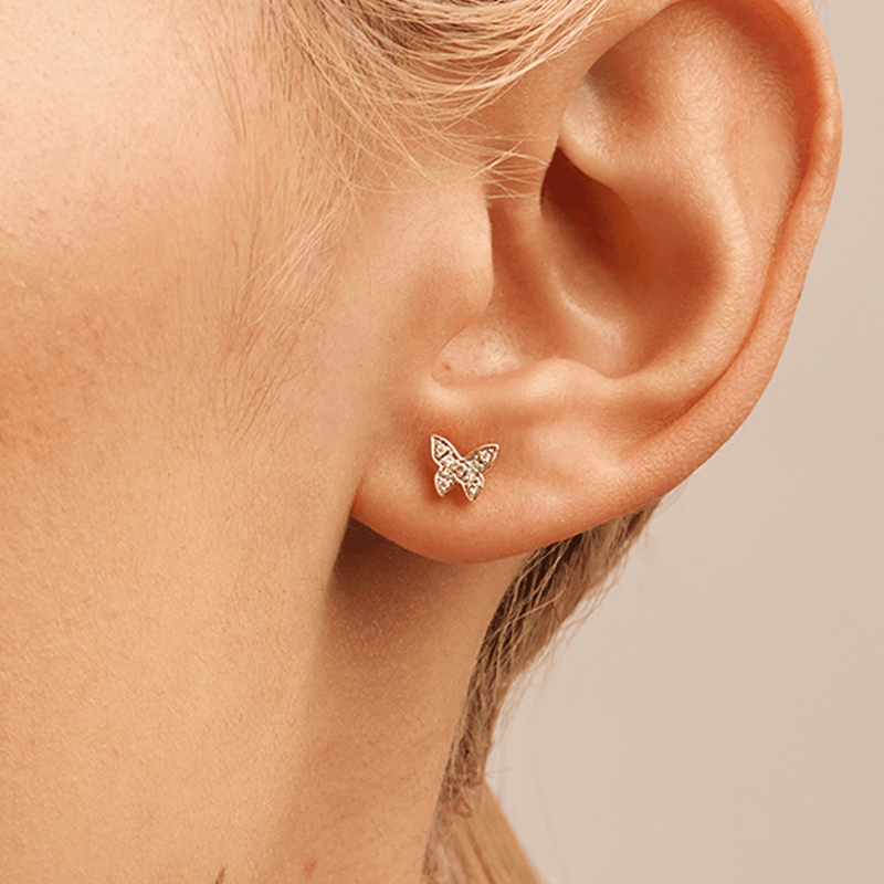Cluster Butterfly Stud Earrings with 0.05tw of Laboratory-Grown Diamonds in 9kt Yellow Gold Earrings Bevilles 