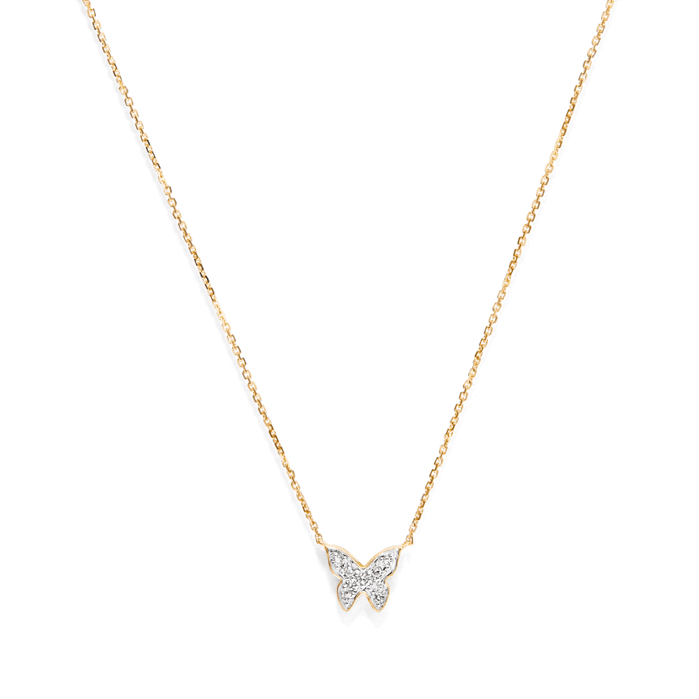 45cm Cluster Butterfly Pendant Necklace with 0.03tw of Laboratory-Grown Diamonds in 9kt Yellow Gold Pendants Bevilles 