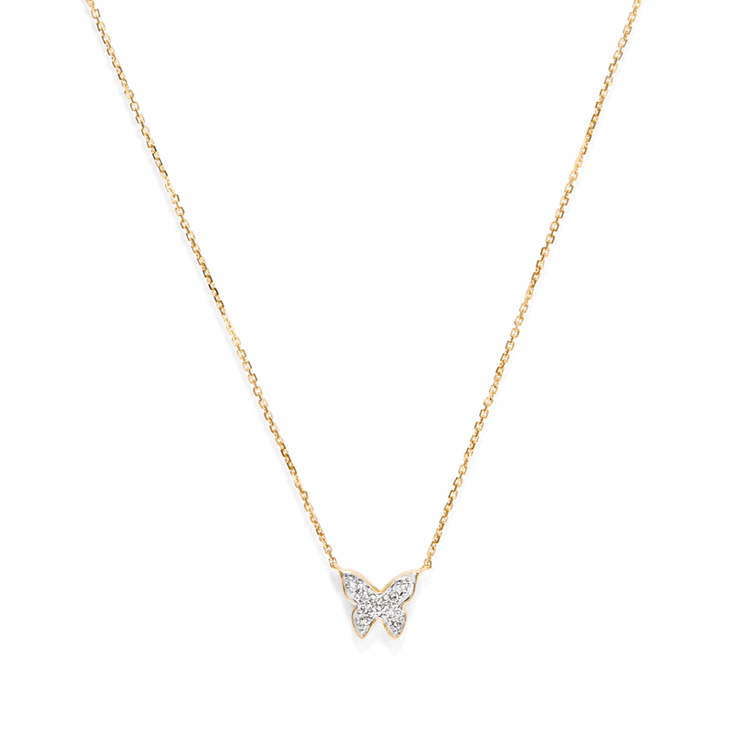 45cm Cluster Butterfly Pendant Necklace with 0.03tw of Laboratory-Grown Diamonds in 9kt Yellow Gold Pendants Bevilles 