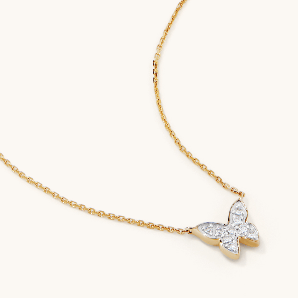 45cm Cluster Butterfly Pendant Necklace with 0.03tw of Laboratory-Grown Diamonds in 9kt Yellow Gold Pendants Bevilles 